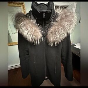 Soia & Kyo Black Fur-Trimmed Wool Coat